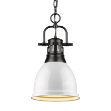 Golden 3602-S BLK-WH - Yep by Golden Lighting Duncan 1-light 9in Chain Hung Pendant in Matte Black and White shade
